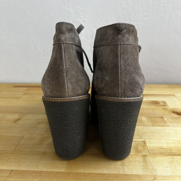 Aquatalia Vianna Taupe Suede Leather Wedge Ankle‎ Booties Lace Up Boots Size 9.5 - Picture 5 of 13